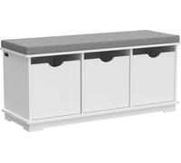 SoBuy Modern Shoe Bench Boîte à chaussures avec coussin d'assise 3 paniers Blanc env. 100x46x36cm