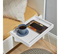 SoBuy NKD01-W Tablette de lit avec passage de câbles Table de nuit Étagère pour téléphone portable, télécommande en bambou à pincer Table de téléphone