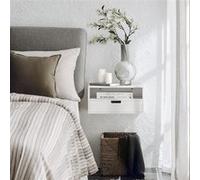 SoBuy NKD03-W Table de Chevet Murale, Table de Nuit Flottante, Armoire Murale, Étagère Blanc G