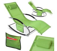 SoBuy OGS28-GR Chaise longue de jardin résistante aux intempéries Chaise longue à bascule avec coussin Chaise longue de relaxation Chaise longue à bascule Chaise longue de plage extérieure jusqu'à 150