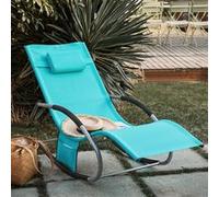 SoBuy OGS28-HB x2 Lot de 2 Chaises Longues Transat de Jardin Bascule avec Appui-Tête Réglable, Pochette de Rangement et Repose-Pieds, Confort Ergonomique, pour Extérieur, Balcon, Plage Bleu
