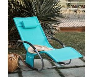 SoBuy OGS28-HB x2 Lot de 2 Chaises Longues Transat de Jardin Bascule avec Appui-Tête Réglable, Pochette de Rangement et Repose-Pieds, Confort Ergonomique, pour Extérieur, Balcon, Plage Bleu