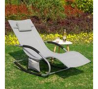 SoBuy OGS28-HG Chaise Longue Transat de Jardin Bascule avec Appui-Tête Réglable, Pochette de Rangement et Repose-Pieds, Confort Ergonomique, pour Extérieur, Balcon, Plage Gris