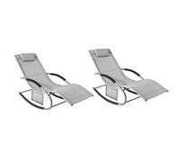 Sobuy Ogs28-Hg X2 Lot De 2 Bain De Soleil Chaise Longue Fauteuil À Bascule Avec Appui-Tête Et Pochette Latérale Et Repose-Pieds Transat De Jardin Rocking Chair Gris