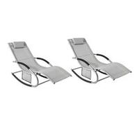 SoBuy OGS28-HGx2 Lot de 2 Chaises Longues Transat de Jardin Bascule avec Appui-Tête Réglable, Pochette de Rangement et Repose-Pieds, Confort Ergonomique, pour Extérieur, Balcon, Plage Gris