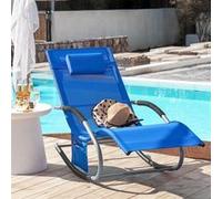SoBuy OGS28-KB Chaise Longue Transat de Jardin Bascule avec Appui-Tête Réglable, Pochette de Rangement et Repose-Pieds, Confort Ergonomique, pour Extérieur, Balcon, Plage bleu royal