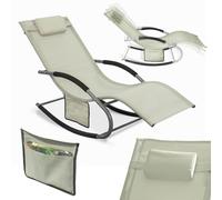SoBuy OGS28-MI Chaise longue de jardin résistante aux intempéries Chaise longue à bascule avec coussin Chaise longue de relaxation Chaise longue à bascule Chaise longue de plage jusqu'à 150 kg Beige