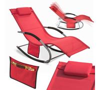 SoBuy OGS28-R Chaise longue de jardin résistante aux intempéries Chaise longue à bascule avec coussin Chaise longue de relaxation Chaise longue à bascule Chaise longue de plage extérieure jusqu'à 150 