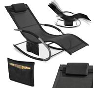 SoBuy OGS28-SCHx2 Chaise longue 2 personnes Chaise longue de jardin résistante aux intempéries Chaise à bascule avec oreiller Chaise à bascule Chaise longue de plage jusqu'à 150 kg Noir