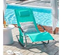 SoBuy OGS28-TB Chaise Longue Transat de Jardin Bascule avec Appui-Tête Réglable, Pochette de Rangement et Repose-Pieds, Confort Ergonomique, pour Extérieur, Balcon, Plage