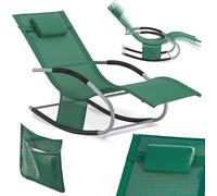 SoBuy OGS28-WD Chaise longue de jardin résistante aux intempéries Chaise longue à bascule avec coussin Chaise longue de relaxation Chaise longue à bascule Chaise longue de plage jusqu'à 150 kg Vert fo