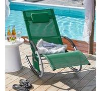 SoBuy OGS28-WD Chaise longue de jardin résistante aux intempéries Chaise longue à bascule avec coussin Chaise longue de relaxation Chaise longue à bascule Chaise longue de plage jusqu'à 150 kg Vert fo