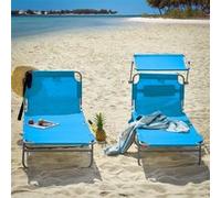 SoBuy OGS35-Bx2 Lot de 2 Chaises Longues Pliables et Réglables, Transat de Jardin avec Appui-Tête et Pochette, Bain de Soleil, Transat Relaxation Ergonomique, pour Jardin, Balcon, Charge 120kg Bleu