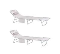 SoBuy Lot de 2 Chaises Longues Pliables et Réglables, Transat de Jardin avec Appui-Tête et Pochette, Bain de Soleil, Transat Relaxation Ergonomique, Balcon, Charge 110kg, Beige, OGS35-MIx2