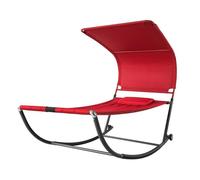 SoBuy® OGS44-R Transat de Jardin Transat à Bascule avec Pare-Soleil et 2 roulettes Chaise Longue à Bascule Bain de Soleil