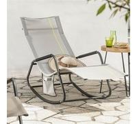 OGS47-HG Fauteuil à Bascule Adulte, Transat Relaxation Ergonomique avec Pochette Latérale, Chaise Longue, Bain de Soleil, Rocking Chair, Charge 120