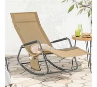 SoBuy OGS47-KA Fauteuil à Bascule Adulte, Transat Relaxation Ergonomique avec Pochette Latérale, Chaise Longue, Bain de Soleil, Rocking Chair, Charge 120 kg, Pour Jardin, Terrasse, Salon Marron