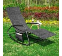 SoBuy OGS47-MS Fauteuil à Bascule Adulte, Transat Relaxation Ergonomique avec Pochette Latérale, Chaise Longue, Bain de Soleil, Rocking Chair, Charge 120 kg, Pour Jardin, Terrasse, Salon Noir