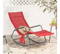 SoBuy OGS47-R Fauteuil à Bascule Adulte, Transat Relaxation Ergonomique avec Pochette Latérale, Chaise Longue, Bain de Soleil, Rocking Chair, Charge 120 kg, Pour Jardin, Terrasse, Salon Rouge