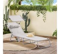 SoBuy OGS48-MI Chaise Longue Pliable avec Pare-Soleil Réglable - Transat Jardin, 198 x 63 x 65 cm, 4 Positions Inclinables, 150kg Max - Pour Piscine, Jardin, Terrasse et Camping Beige