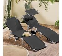 SoBuy OGS48-SCHx2 Lot de 2 Chaise Longue Pliable avec Pare-Soleil Réglable - Transat Jardin, 198 x 63 x 65 cm, 4 Positions Inclinables, 150kg Max - Pour Piscine, Jardin, Terrasse et Camping - Noir Noi