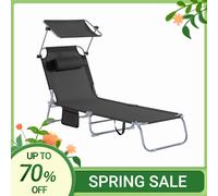 SoBuy Transat Jardin Extérieur Pliable Bain de Soleil avec Oreiller Chaise Longue Relax avec Pare-Soleil et Poche Latérale Mobilier de Jardin pour Terrasse Plage Piscine Noir 155x56x81cm OGS48-SCH