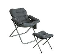 SoBuy OGS55-HG Fauteuil de Jardin Chaise Longue Pliable et Repose-Pieds avec Coussins Rembourrés Fauteuil de Relaxation avec Tabouret et Poche latérale- Gris