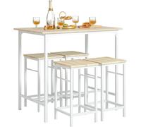 Sobuy Ogt11-Wn Set De 1 Table + 4 Tabourets Ensemble Table De Bar Bistrot + 4 Tabourets Avec Repose-Pieds Table Haute Cuisine Blanc