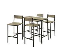 Sobuy® Ogt14-N Set De 1 Table + 4 Chaises Ensemble Table De Bar + 4 Tabourets De Bar Avec Repose-Pieds Table Mange-Debout Table Haute Cuisine Ecru