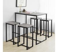Sobuy Ogt15-Hg Set De 1 Table + 4 Tabourets Ensemble Table De Bar Bistrot + 4 Tabourets De Bar Avec Repose-Pieds Table Haute Cuisine Mange-Debout (Gris) Gris