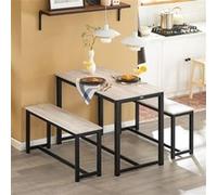 SoBuy OGT25-HN Ensemble de salle à manger 3 pièces Table de salle à manger avec banc Cuisine Salle à manger Set en bois Table de balcon Table de salle à manger Naturel