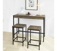 Sobuy Ogt30-N Lot Table Et Tabourets De Bar De Style Industriel Ensemble Table De Bar + 2 Tabourets Jeu De Bar Table Haute Chaise Haute Ecru
