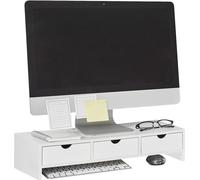 SoBuy Organiseur de bureau sur pied pour moniteur avec 3 tiroirs - 51x25x12cm, Blanc