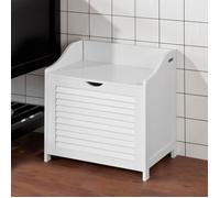 SoBuy Panier à Linge avec Sac Amovible, Banc de Rangement Salle de Bain, Coffre Polyvalent en Bois MDF, 50x35x53 cm, FSR40-W