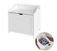 SoBuy Panier à Linge Banc de Rangement Entrée avec Sac Amovible et Assise - Banc de Rangement Bois MDF pour Meuble d'Entrée, Salle de Bain, Chambre - Blanc 50x35x53cm FSR40-W