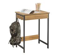 SoBuy Petit Bureau avec 1 Tiroir et 2 Crochets Bureau Gaming avec Etagères de Rangement Desk Multifonctionnel pour Chambre Table Gaming Naturel 60x40x77cm FWT43-N