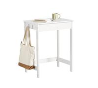 SoBuy Petit Bureau avec 1 Tiroir et 2 Crochets Bureau Gaming avec Etagères de Rangement Desk Multifonctionnel pour Chambre Table Gaming Blanc 60x40x77cm FWT43-W