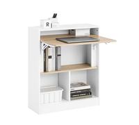 SoBuy Petit Bureau Gaming avec Rangement et Plateau Rabattable Table de Bureau Compacte pour Ordinateur, Chambre ou Home Office Blanc Naturel 70x57x85cm FWT104-WN