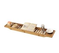 SoBuy Plateau de Baignoire en Bambou 80 cm - Pont de Baignoire en Bois - Extra Long & Vernis pour Grandes Baignoires, Support Verre de Vin & Emplacement Bougie FRG212-N