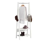 SoBuy Portant à Vêtements avec 2 Étagères de Rangement, Porte-Manteau Moderne & Rail de Suspension pour Chambre & Hall, Blanc, FRG59-W