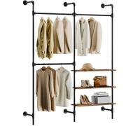 SoBuy Portant à Vêtements Mural Industriel 3 Tringles 3 Étagères MDF 168x46x220 cm Armoire Murale Noir Dressing Chambre Couloir