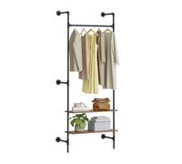SoBuy Portant à Vêtements Murale avec 2 Étagères MDF, Gain de Place Penderie à Vêtements 45 kg de Capacité, Porte-Manteau pour Chambre et Entrée, 91,5x48x220cm, Industriel Noir KLS20-SCH