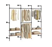 SoBuy Portant à Vêtements Murale avec 4 Tringles + 4 Étagères MDF, Penderie à Vêtements 120 kg de Capacité, Porte-Manteau pour Chambre, 265x48x220cm, Industriel Noir KLS19-SCH