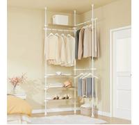 SoBuy Portant à Vêtements Télescopique avec Étagères et Tringles Réglables Blanc Naturel 151-198x214-295 cm Autoportant