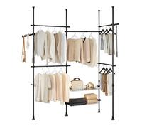 SoBuy Portant à vêtements télescopique solide - Penderie ouverte réglable avec tringles et étagères, Porte manteau pour chambre/dressing, Noir KLS04-II-SCH