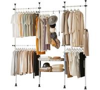 SoBuy Portant à Vêtements Télescopique Penderie Ouverte Réglable avec Tringles et Étagères, Porte-Manteau Dressing, Blanc