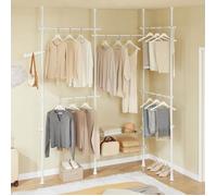 SoBuy Portant à Vêtements Télescopique Réglable avec Tringles et Étagères, Grand Rangement Dressing Chambre, Blanc
