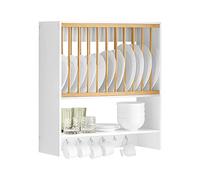 SoBuy Porte-Assiettes Murale, 11 assiettes, 7 crochets, blanc, 64x71x24cm