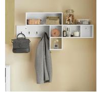 SoBuy Portemanteau Étagère Murale Meuble d’Entrée Patères Étagère Suspendue Vestiaire avec 5 Compartiments et 4 Crochets 110x15x53 cm - Blanc, FHK17-W