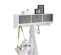 SoBuy FRG282-W Porte-manteau mural Porte-manteau d'entrée Patère Étagère suspendue avec 3 paniers et 5 crochets Porte-manteau blanc LHT environ : 100x30x20cm